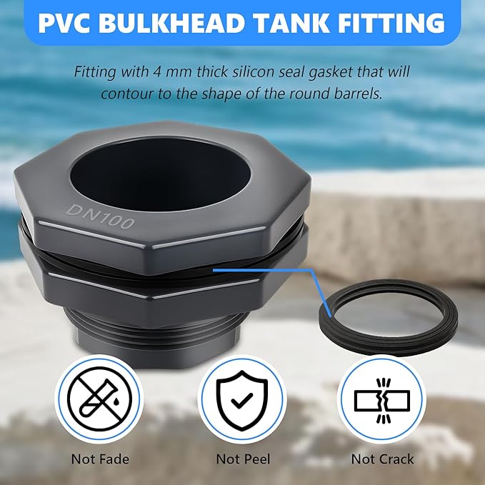 Bulkhead Fitting 4 Inch PVC - Heavy-Duty Plumbing Kit for Water Tank, Aquariums, Rain Barrels & Pools with Reinforced Seals