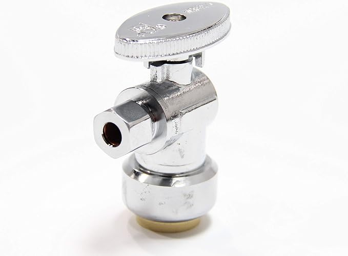 (Pack of 10) EFIELD Push Fit 1/4 Turn Angle Stop Valve Water Shut Off 1/2 Push x 3/8 Inch Compression Chrome with a Disconnect Clip,(PF-VALVE028-10PCS)