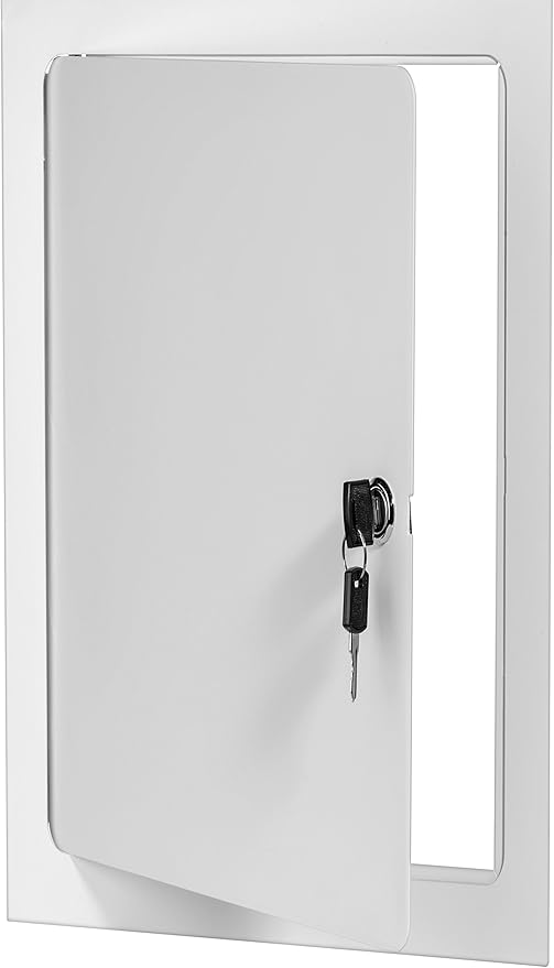 Premier 12x24 Universal Steel Flush Access Panel Door w/Keyed Cylinder Latch, White Prime Coat Finish, Wall, Ceiling Mounted Access Door for Drywall, Plumbing, Electrical, FL-5000