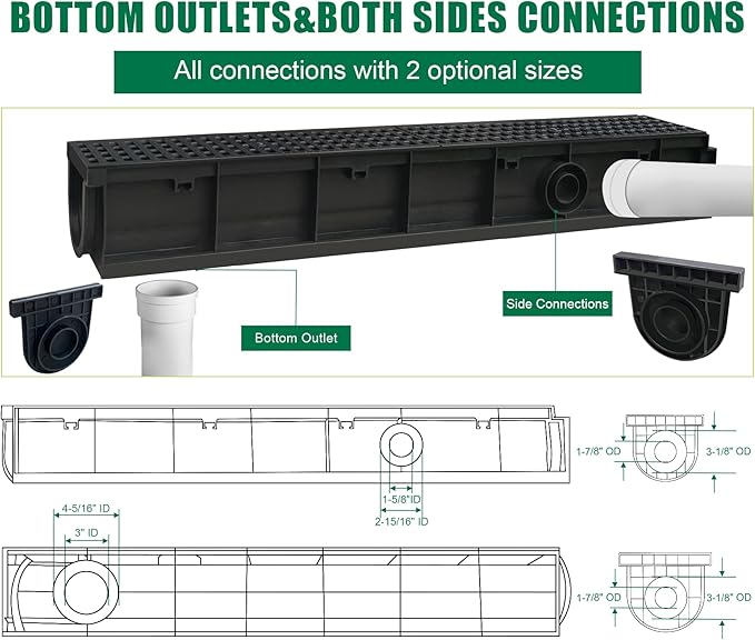 Deep Profile HDPE Trench Drain-39.4Lx6.1Wx5.5H in. Channel Drain with Grates,6 Pack Total Length 236.22 in, Plastic Yard Drainage System for Outdoor,Downspout,Yard Fence,Pool,Sidewalk,Patio