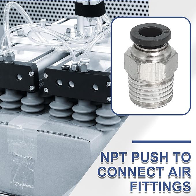 MECCANIXITY 2 Pcs NPT Push to Connect Air Fittings, Male Straight 1/4" Tube OD x 1/4" NPT Thread Air Quick Connector Coupling Adapter for Gas Hose Pneumatic Tools, Black