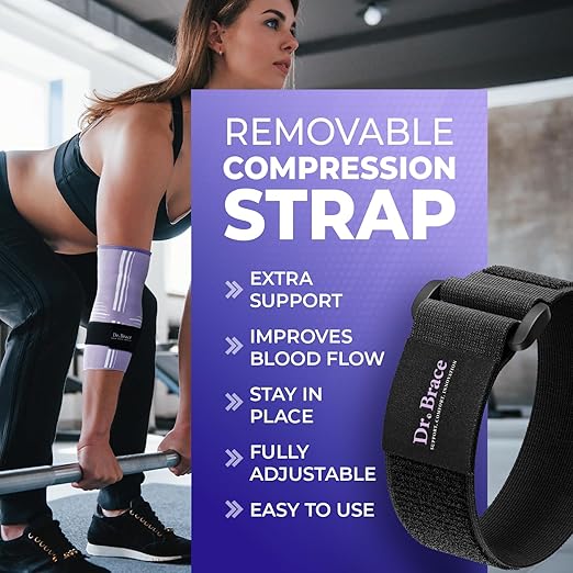 DR. BRACE® Elite Elbow Brace Support, Breathable Elbow Compression Sleeve with Gel Pad for Golfer's, Tennis Elbow & Tendonitis Treatment & Pain Relief 2024 (Purple-White, Small)