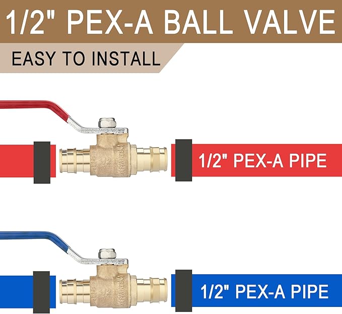 [10 Pieces] Lingmfg 1/2" PEX-A Expansion Ball Valve Shut Off Valve LING-BV1-1/2F1960-10