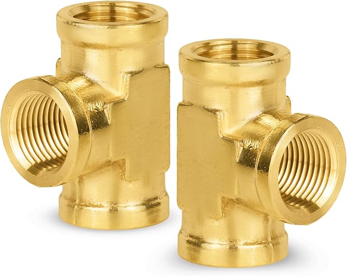 2-PCs HeSun Brass Pipe Fitting, 3/8" x 3/8" x 3/8" NPT Female Thread Tee