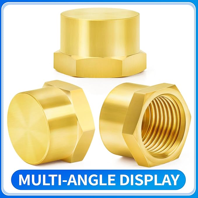 ChillWaves Brass Pipe Fitting, Hex End Cap Pipe Fitting，1/4" NPT Female，Thread Adapter(6-PACK)