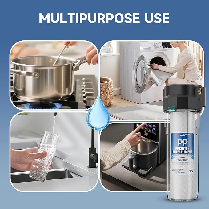 Whole House Water Filter Housing, Fit 10"x2.5" Sediment etc Filters for Well and City Water, Pre-Filtration System for Home, 1/2" Brass Portand includes a 3/4 inch adapter, R-Type O-Ring, Bracketless