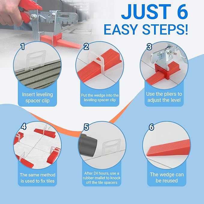 Tile Leveling System Kit, 600pcs Tile Leveler Spacers Clips+150pcs Reusable Wedges+1pc Tile Pliers for Wall/Floor Tile Adjustment, Leveling Tile System for Ceramic Tile(Red, 1/16”-1.5mm)