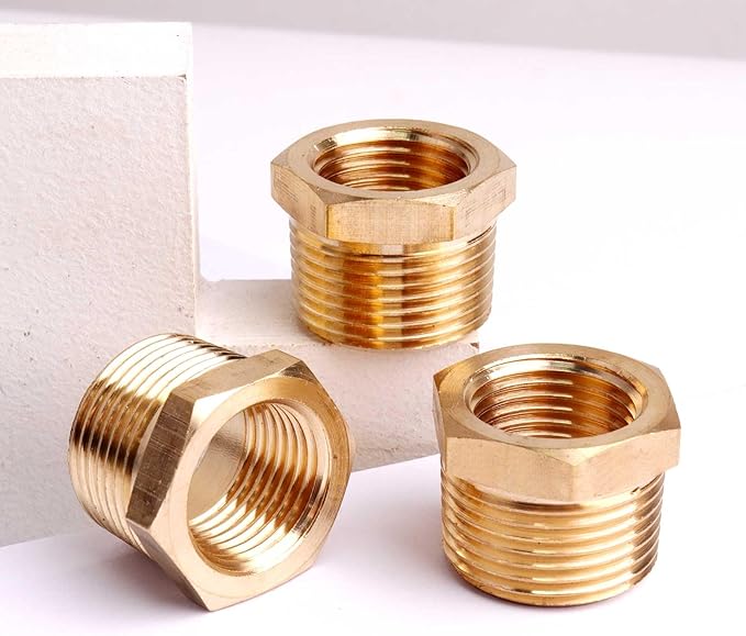 3/4" NPT Male to 1/2" NPT Female Brass Hex Bushing Reducing Bushing Pipe Fitting, Brass Fitting Reducer Adapter 3 Pack