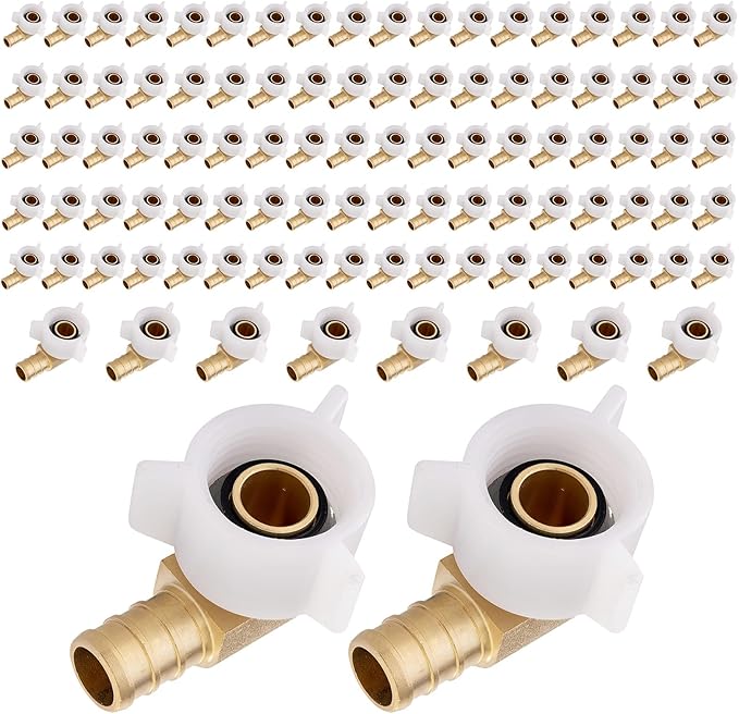 (Pack of 100) EFIELD Pex Crimp 3/4" Pex X 3/4" Female NPT Swivel Elbow Adapter Brass Fittings,(PEX1807211-100PCS)