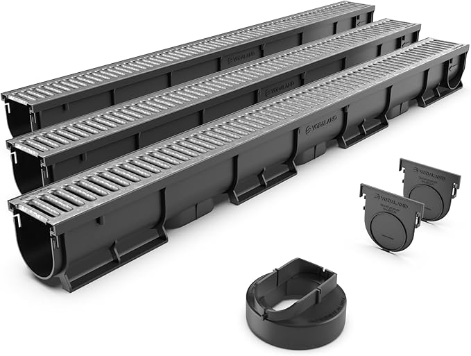 Vodaland - 3 Inch Easy 1 Premium Trench Drain Channel - Galvanized Stamped Steel Grating (3)