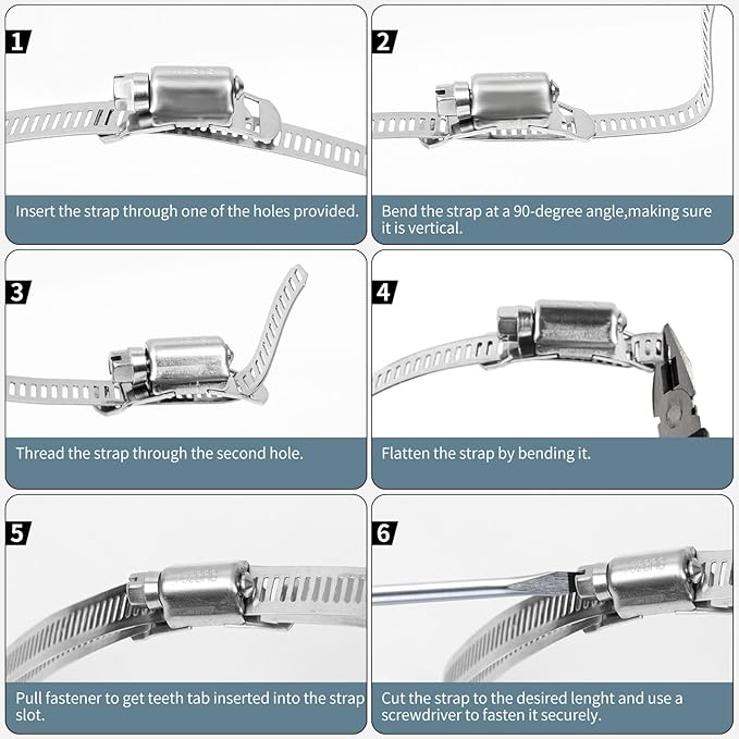 304 Stainless Steel Hose Clamps - For DIY,Cut-To-Fit 19.5 FT Metal Strap + 15 Stronger Fasteners Assortment Kit Large Adjustable Worm Gear Band Screw Clamps Duct Pipe Metal Clamp Strapping