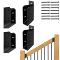 30° Stair Angle Stainless Steel Deck Railing Brackets Connectors for 2"x4" (Actual 1.5"x3.5") Railing Wood Post Stair Fence Railing Connectors with Coated Wood Screws,(2 Pair/Black)