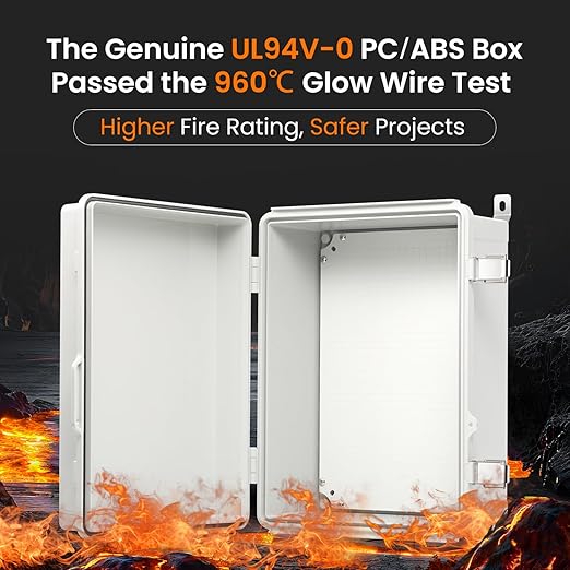 QILIPSU UL94-V0 Outdoor Electrical Box 16.4"x12.4"x7.1" Waterproof Junction Box Weatherproof PC/ABS Alloy Plastic IP66 Project Electric Enclosure Grey Hinged Door