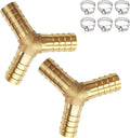 2PCs 5/8" Brass Hose Barb Fitting 3 Way Y Shape Barbed Splicer Mender Union Fitting with 6PCs Hose Clamp for Oil Water Air