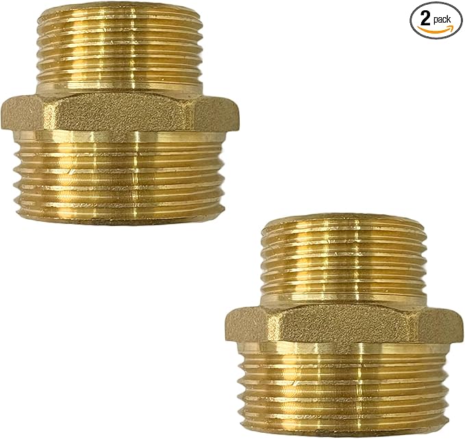 1" x 3/4" Male Threaded Hex Nipple Reducer Brass NPT Pipe Fitting Adapter Straight Connectors Pack of 2