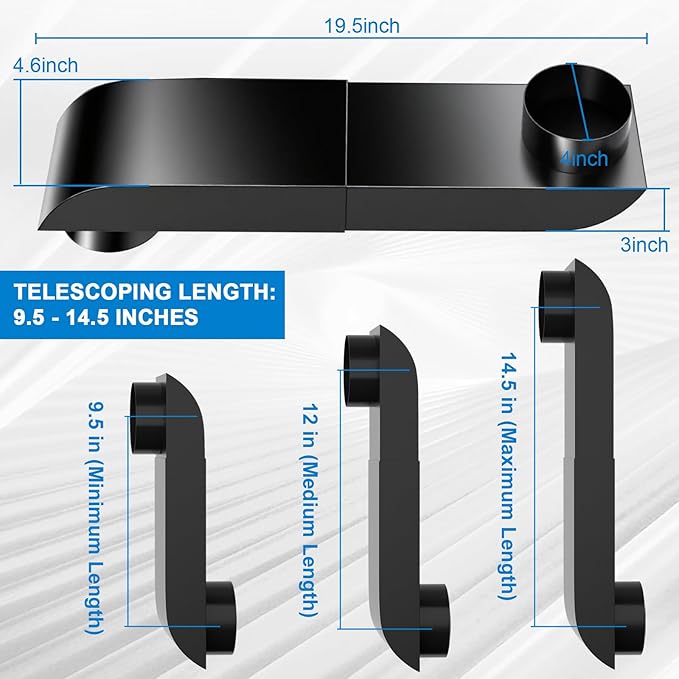 Upgrade Periscope Dryer Vent, 9.5-14.5" Adjustable Dryer Vent Connector Kit for Whirlpool and Tight Spaces - Flat & Slim Telescoping Dryer Vent Low Profile 4 Inch Duct Dryer Outlets