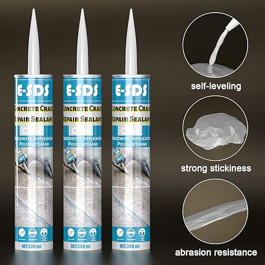 E-SDS Concrete Crack Repair Sealant Self Leveling Gray Polyurethane Adhesive Sealant Construction Sealer Sealing Horizontal Expansion Joints in Concrete 10.5 fl. oz (6 Pack)