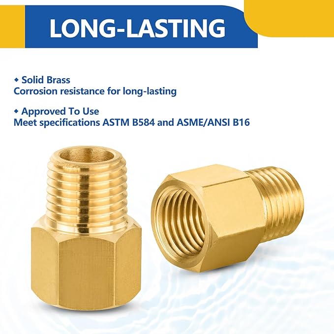 100 PACK GUOFIS Brass Pipe Fittings - 1/4" Male NPT x 3/8" Female NPT Reducing Adapter to Alter Pipe Diameters(NPT035-100Pack)