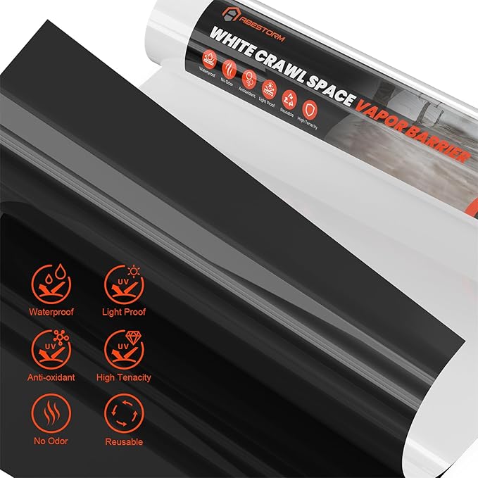 ABESTORM Crawl Space Vapor Barrier 10 Mil Film 10'x100' Thick Plastic Sheeting Drop Cloth Vapor Barrier Covering for Crawlspace, Encapsulation, Blackout Plastic Painters Tarp, Black and White Film