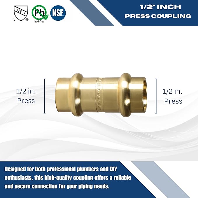 XFITTING 1/2 inch x 1/2 inch Press Coupling, Brass, 25 Pieces