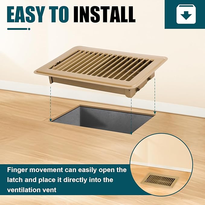 VOISEN Floor Register 4x8, 4 Pack Floor Vent Covers, Steel Adjustable Air Supply Grille Register Vent Cover Grill for Sidewall and Floor, Vent Covers for Home Floor,Brown