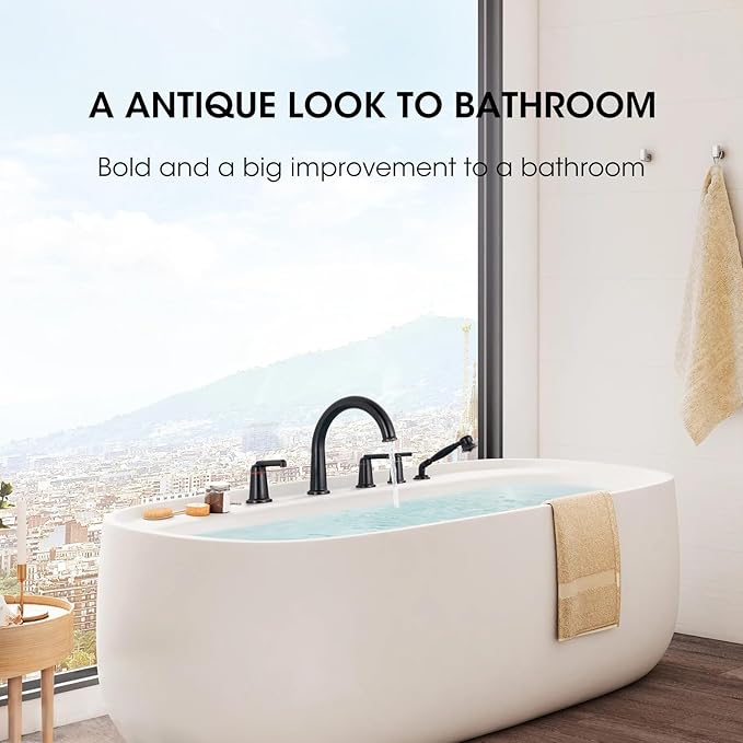 Roman Tub Faucet Set with Hand Shower, KRUZOO Bathtub Faucet Set Trim Kit with Rough-in Valve, Deck Mount Widespread 5 Hole Brass Tub Filler, KZ-9609ORB, Oil Rubbed Bronze