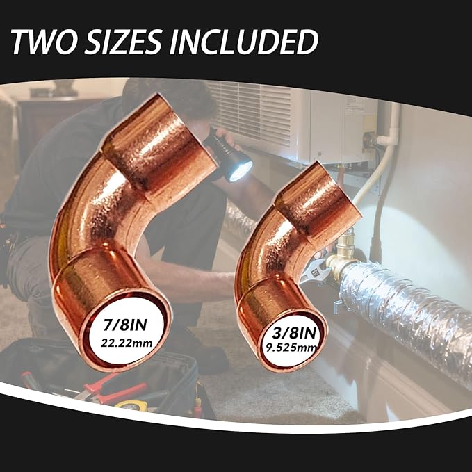 3/8 & 7/8 HVAC Copper Fittings Kit, Lines Set Fitting Kit for AC with Copper pipe Coupling & Elbow, Air Conditioning Refrigeration Liquid & Suction Lines Tubing Pipes for Central/Split A/C systems
