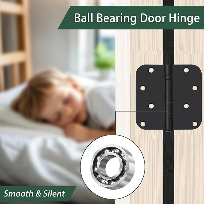304 Stainless Steel 4 Inch Matte Black Door Hinges 5/8" Radius Corners Interior Hinges 4'' Ball Bearing Door Hinges- 3 Pack