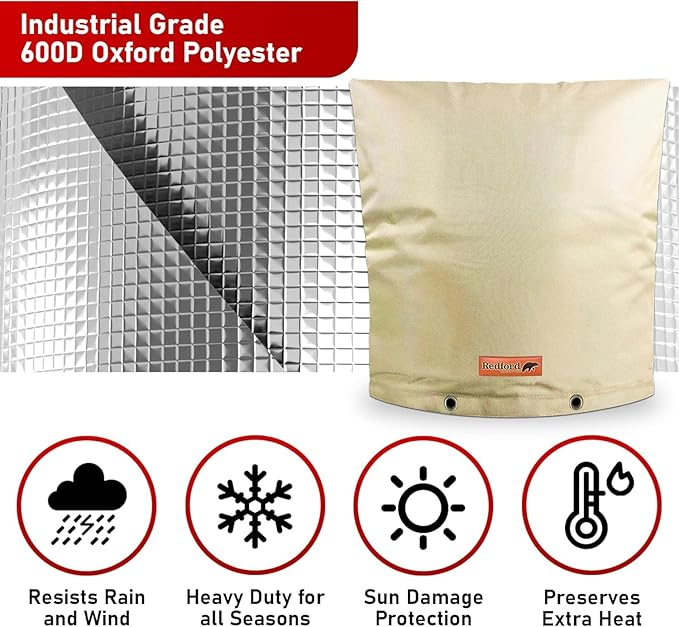 Redford Supply Co. Cold Snap (5°F) Backflow Preventer Insulation Cover, 14"W x 14"H, Pipe Insulation, Water Sprinkler Covers for Outside, Sprinkler Backflow Cover for Winter, Well Pump Bag (Beige)