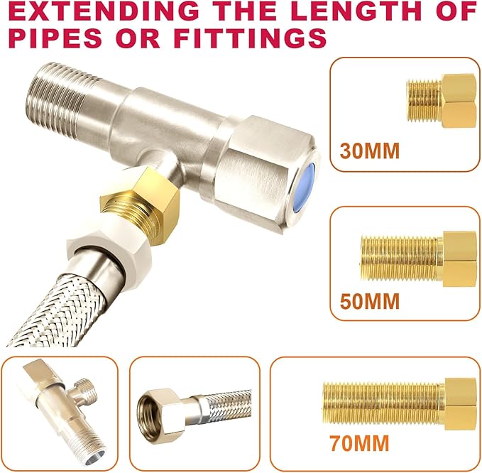 Extension Brass Fittings 3/4" Male Threaded Pipe Hex Bushing Adapter Converter Adapter, Female to 3/4" Copper Pipe Extension Connector Fittings Female Length 50 mm (3pc)