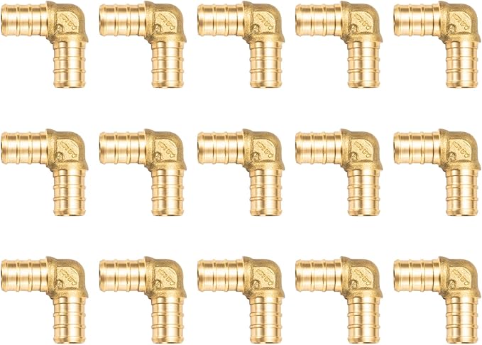 WMAXPFIT(15 Pack) 1/2 Inch PEX 90 Degree Elbow F1807, LF Brass crimp fitting for PEX-b pipe