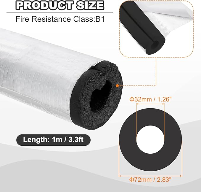 PATIKIL Pipe Insulation Foam Tube, 3.3FT Length Self Adhesive Pipe Freeze Protection Wrap with Aluminum Foil 1.26"(32MM) ID x 2cm Thickness for Outdoor Winter Irrigation