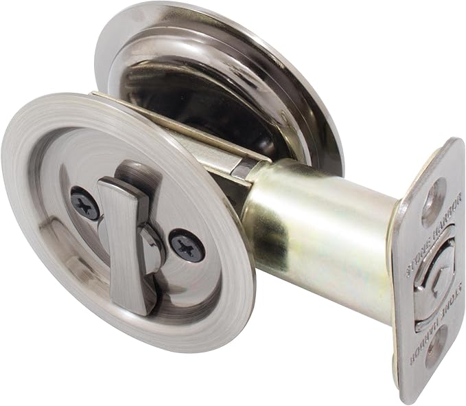 Stone Harbor Hardware Round Pocket Door Lock, Privacy Function, 2-3/8" Backset, Antique Nickel