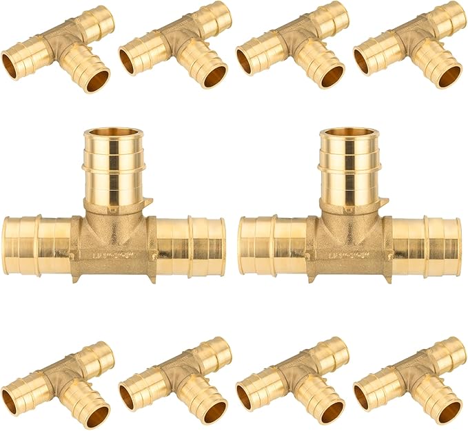 10-Pack HeSun PEX-A Expansion Fitting, 1/2 Inch Brass Pex Expansion Tee, 1/2"x1/2"x1/2" Tee,ASTM F1960(PEX1960041)