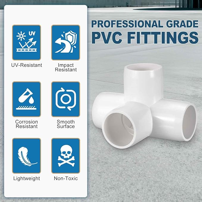 16 Pack 1" SCH40 PVC Elbow Pipe Fitting, 4-Way PVC Elbow Corner Side Outlet Tee Fitting, Furniture Grade Pipe Connectors for DIY Project, Pond Protection, Socket x Socket, White
