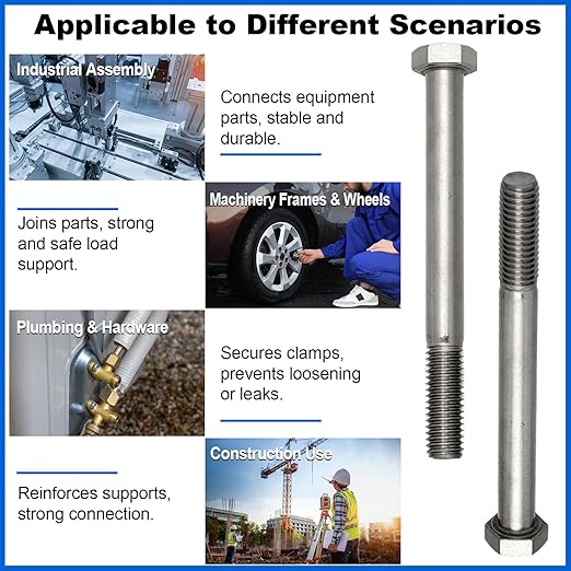 15 Pack 1/2-13 x 5'' Hex Head Cap Screw Bolt 304 Stainless Steel Half Thread External Hex Drive Screw Bolt Fastener for Wet Outdoor Metal Framing Concrete Reinforcement Railing Trellises