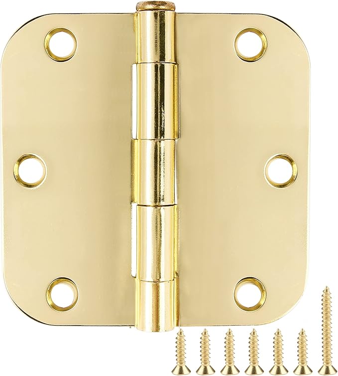 Door Hinges Polished Brass 3.5 Inch Door Hinges Gold 30 Pack 5/8" Radius Corners 3-1/2 Interior Door Hinges for Doors Bedroom Yellow Shiny Luxury Residential Door Hardware Bright Brass Hinge