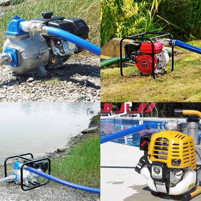 DAVCO 2" ID × 50 ft Pool Backwash Hose, Heavy Duty Reinforced Blue PVC Lay Flat Water Discharge Pump Hoses For Swimming Drain Pools and Clean Filters, with Aluminum Camlock C and E Fittings