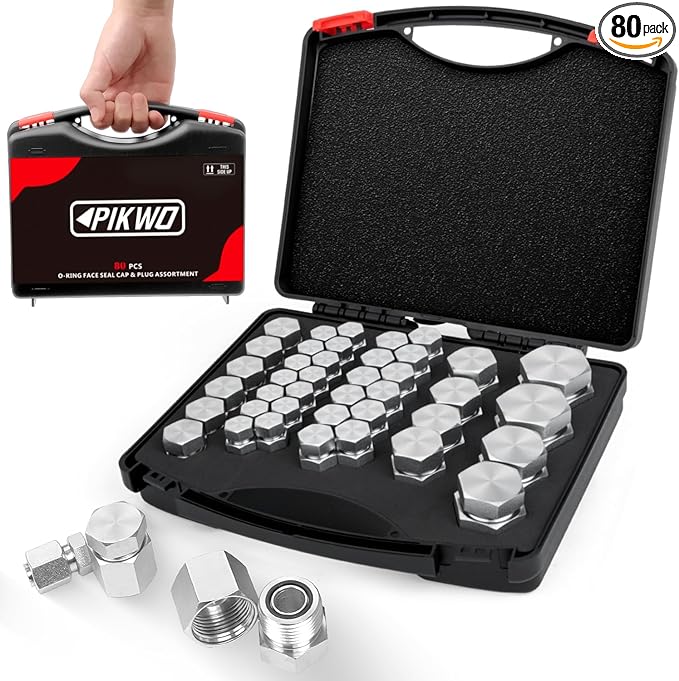 80 Pcs ORFS Cap and Plug Kit Hose Tube and Pipe Fitting Set Hydraulic O-Ring Face Seal Cap and Plug Kit Galvanized 45# Steel with Precision Threading Dash Sizes 04 06 08 10 12 16