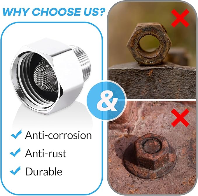 1/2 to 3/8 Water Line Adapter, G1/2" Female to 3/8" Male Compression Pipe Fitting, Brass Water Hose Adapter for RV Kitchen & Bathroom Plumbing, Includes Rubber Washer - 2 Pack