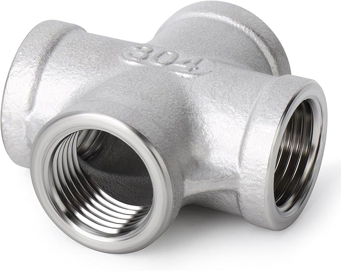 TAISHER 1PCS Stainless Steel 4 Way Pipe Fittings, 1-1/2" x 1-1/2" x 1-1/2" x 1-1/2" NPT Female Pipe Fittings