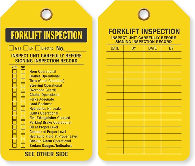SmartSign Forklift Inspection Record Two-Sided Tags - Pack of 10 | 5.875" x 3.375" Tear Proof Plastic Vinyl, 15 mil, Made in USA
