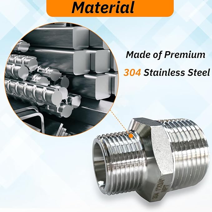 2pcs 1" NPT x 3/4" NPT Stainless Steel Nipple, 1 to 3/4 Adapter Fitting Reducing Solid Hex Stainless Steel Nipple, Male Pipe Fittings for Extending and Connecting Pipes