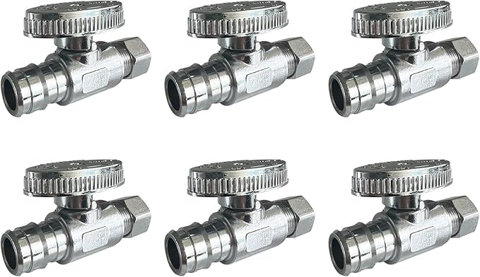 SUNGATOR 6-Pack Pex A Straight Stop Valve, 1/2" Pex A Expansion x 3/8" OD Compression, 1/4 Turn Chrome Plated Brass Shut Off Valve