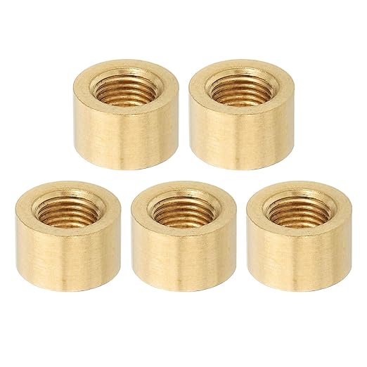PATIKIL Lamp Pipe Brass Coupling Nut, 5 Pcs 10mm Long M10 Fine Round Thread Sleeve Lamp Pipe Adaptor Rod Connector Hardware for Light Fixture Assembly or Repair, 16mm OD.
