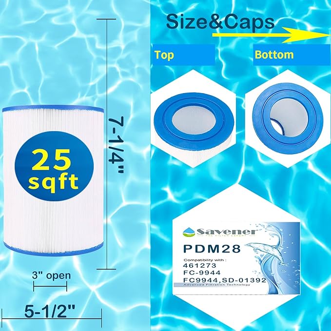 Savener® PDM28 Hot Tub Spa Filter Cartridge, Replaces Aquarest Dream Maker 461273, Filbur FC-9944, FC9944, SD-01392, Baleen AK-461273, PLF PDM28, 28 Sq. Ft, 1 Pack
