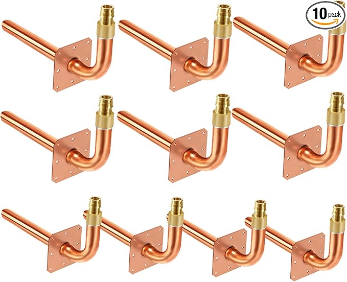 10 Packs Copper Pex Stub Out,1/2 Inch Pex-A Expansion F1960,Copper Stub Out Elbows With Wall Flange,Lead-Free 1/2" X 6" Plumbing Flange For Barb Crimp PEX-A,Pex Copper Stub Out 1/2 Expansion