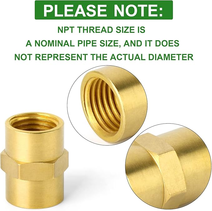 TAISHER 2PCS Brass Pipe Fitting, Coupling, 1/8-Inch Female Pipe x 1/8-Inch Female Pipe