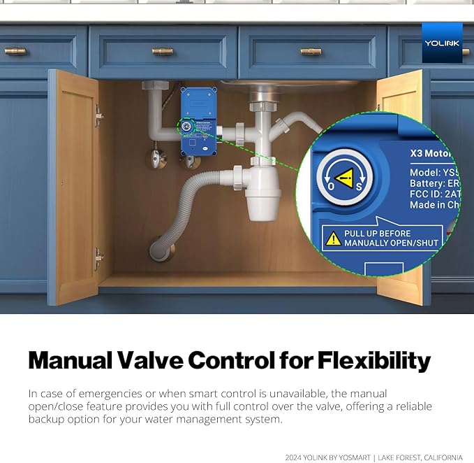 NSF Certified YoLink Leak Protection Kit, 1" Battery-Powered Shutoff Valve w/ Controller + 3 Leak Sensors + Hub, D2D Offline Auto Shutoff, LoRa Long-Range, App/Email/SMS Alerts, 10+ Year Battery