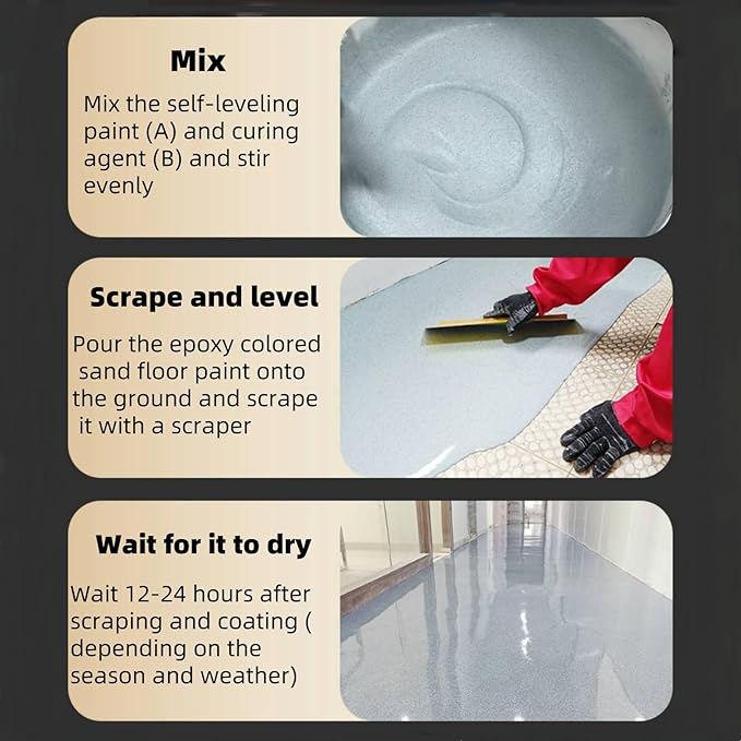 Epoxy Colored Sand Floor Paint, Epoxy Floor Paint High Gloss Marble Effect Coating for Indoor and Outdoor, Wear-resistant and non-slip Self-leveling Coating White 105OZ(3KG)